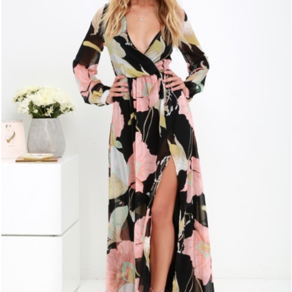 NWT WONDROUS WATER LILIES BLACK FLORAL PRINT MAXI